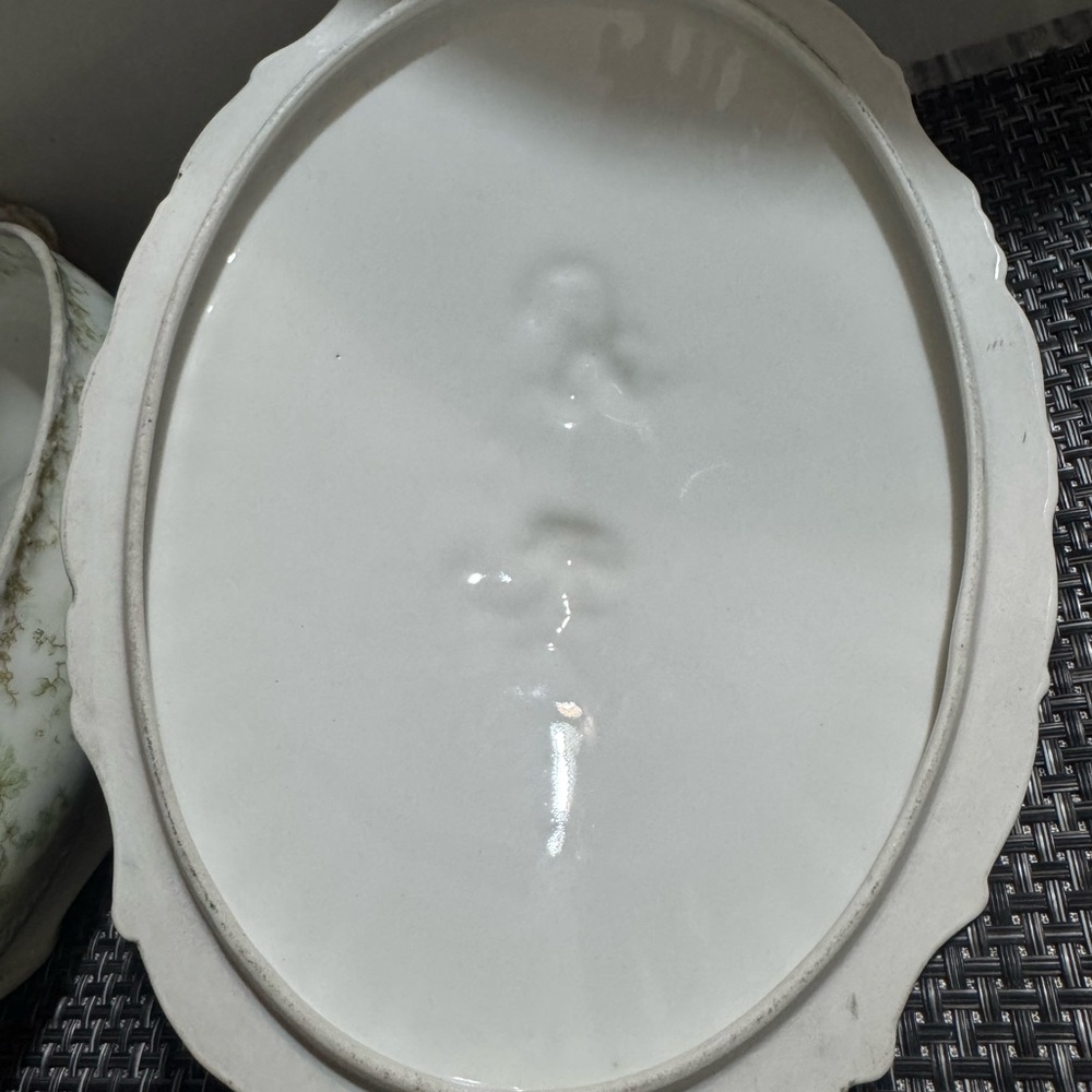 Vintage Elite Works Limoges France Covered Dish Vegetable Serving Green Floral - Picture 8 of 15